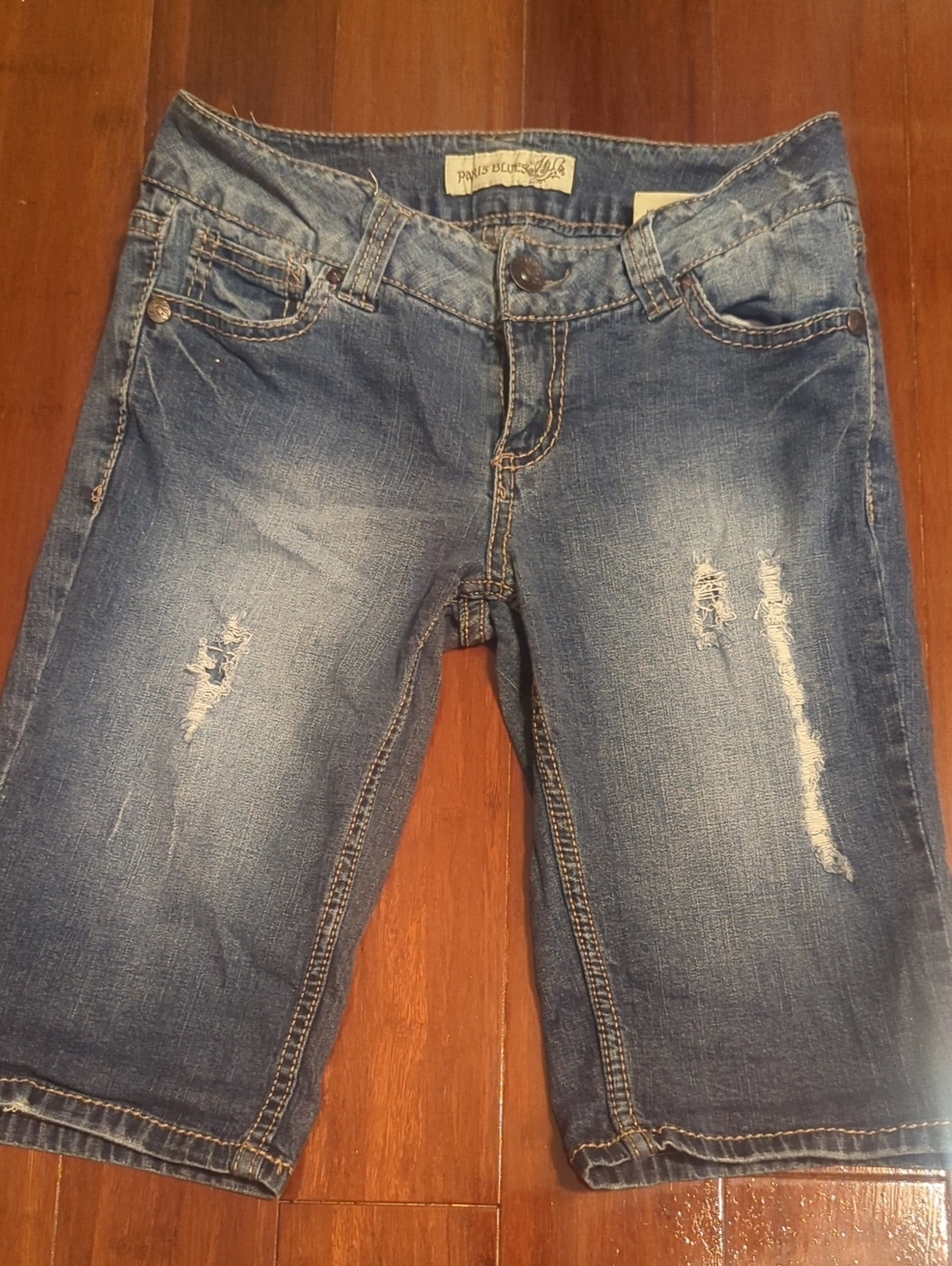 Paris Blues Women's Distressed Cropped Denim Shorts - Blue